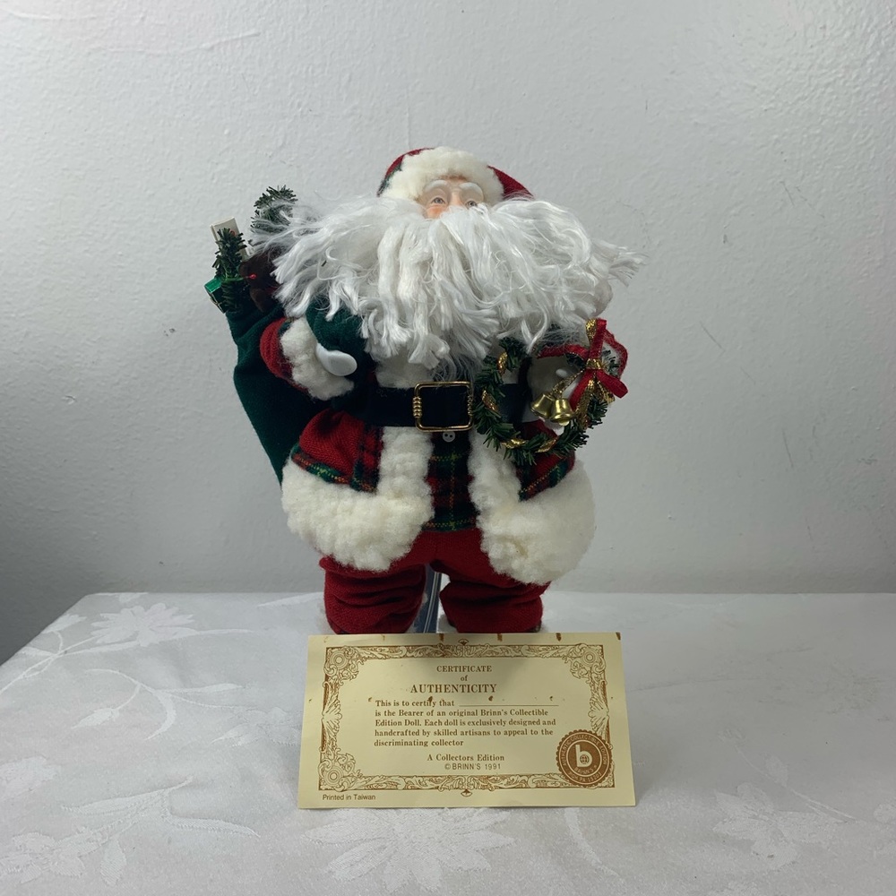Brinns 1991 Collectible Santa Claus with gift sack and COA